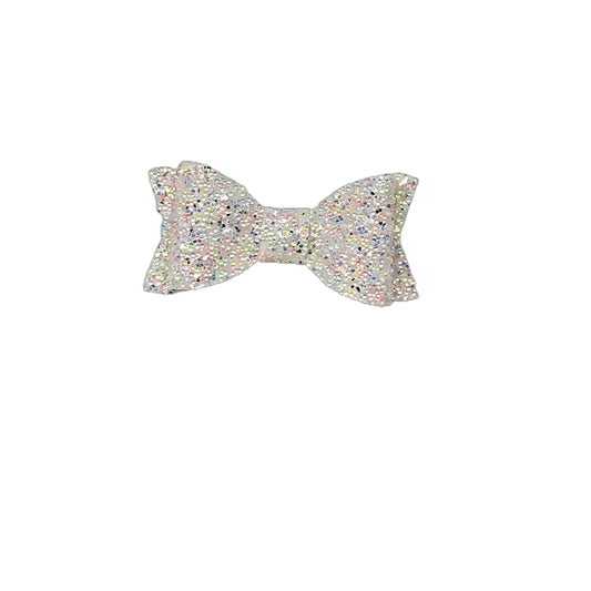 White Beaded Glitter Claire Bow 2.75" 