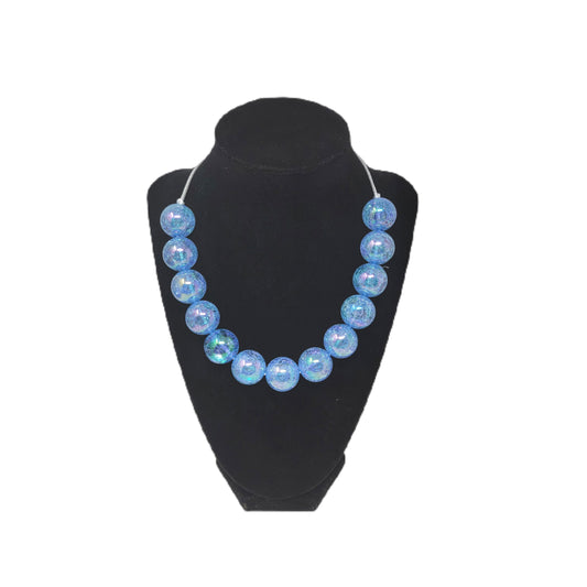 Blue Beaded Glitter Bubblegum Necklace  