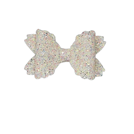 White Beaded Glitter Scalloped Daisy Bow 3" 