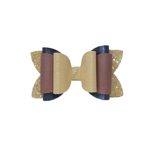 Cream Navy & Brown Dressed up Double Diva Bow 5" 