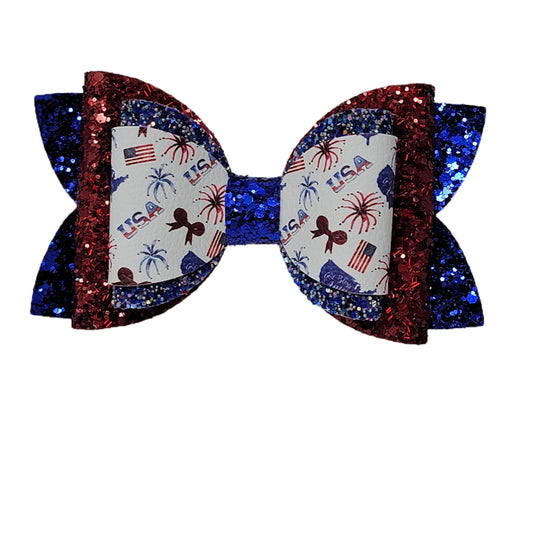 God Bless America Dressed up Double Diva Bow 5" 
