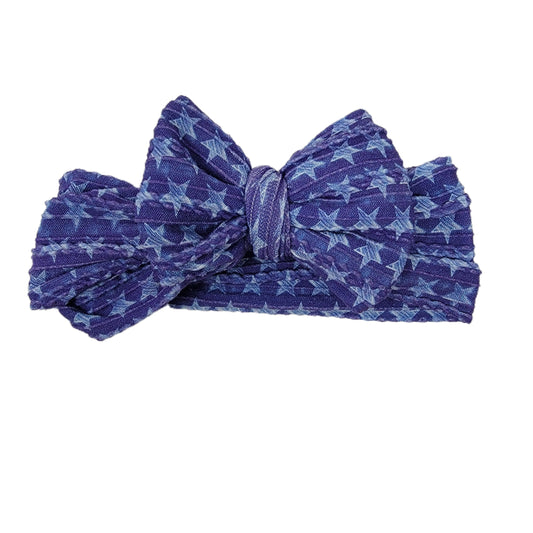 Hand-drawn Stars Braid Knit Fabric Bow Headwrap 4" 