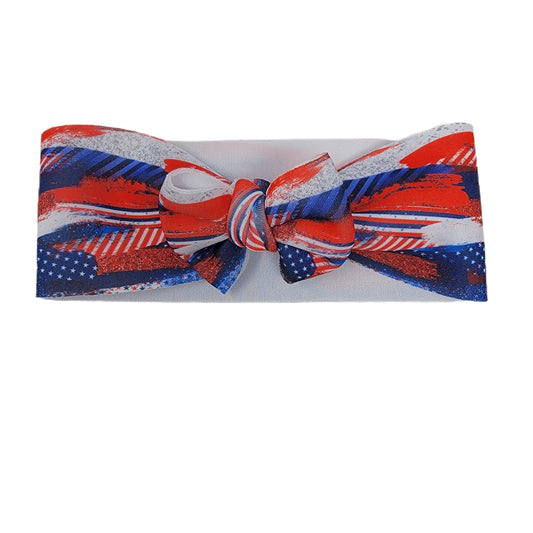 Stars & Stripes Brushstrokes Puffy Fabric Bow Headwrap 3" 