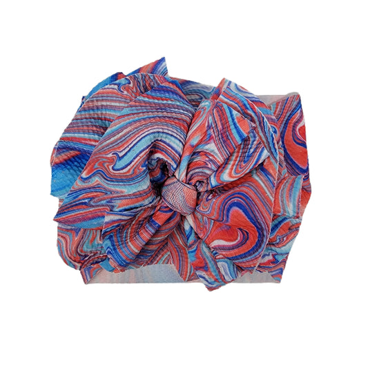 Patriotic Oilspill Sassy Fabric Bow Headwrap 5"