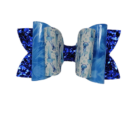 Blue Jellyfish Double Diva Bow 5" 