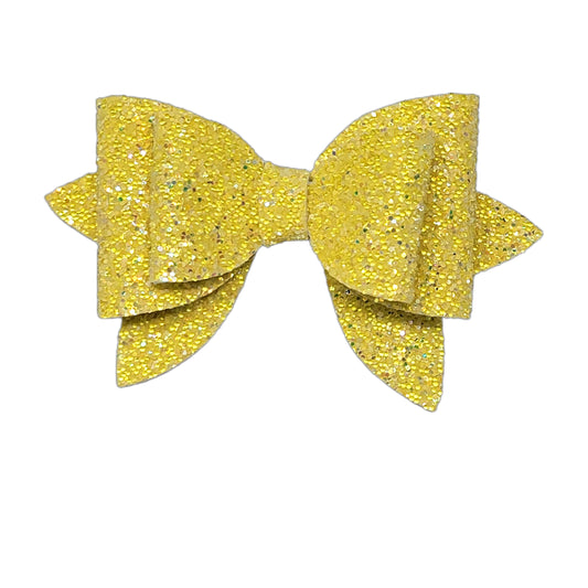 Yellow Beaded Glitter Double Harlow Bow 4.5" 