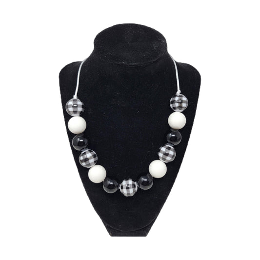 Black & White Buffalo Plaid Bubblegum Necklace  
