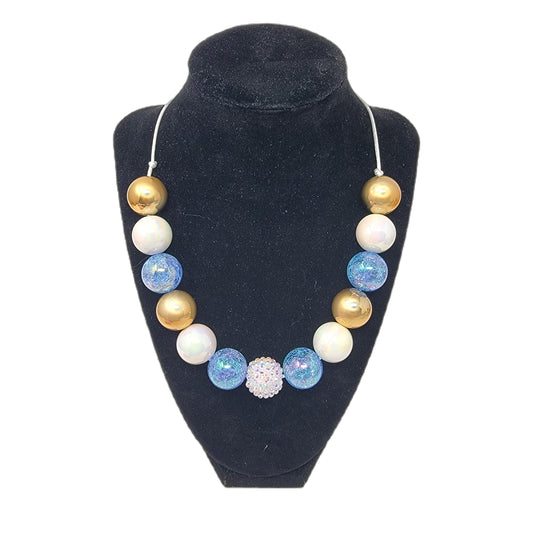 Blue White & Gold Bubblegum Necklace  
