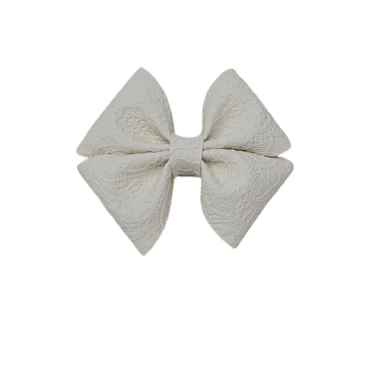 White Embossed Fluffy Petal Pinch Bow 4" 