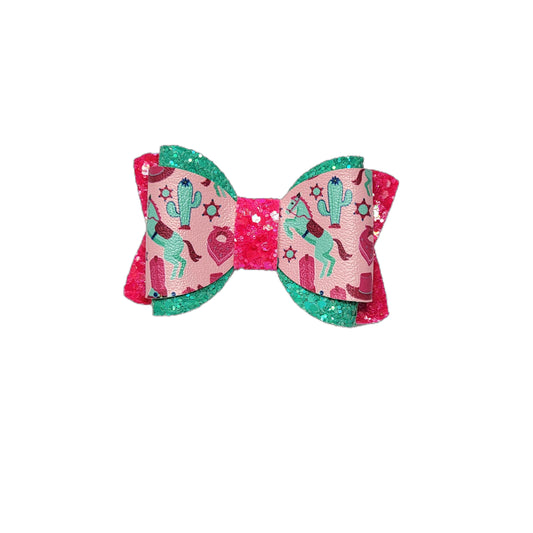 Pink Cowgirl Dressed up Chloe Bow 3.5" 