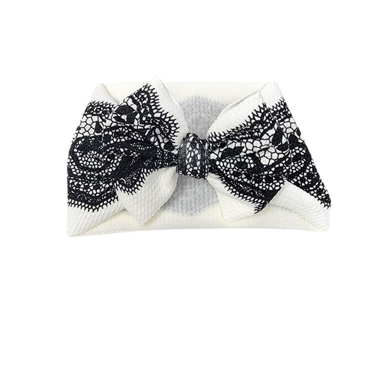 Fabric Bow Headwrap - Black Lace - Waterfall Wishes
