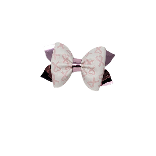 Pink Ribbon Hearts Pixie Pinch Bow 3"