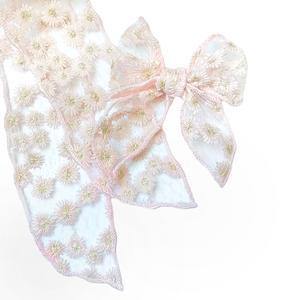  Pink Flowers Hand-tied Embroidered Bow 4" 