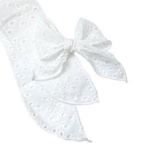 White Hand-tied Eyelet Bow 4" 