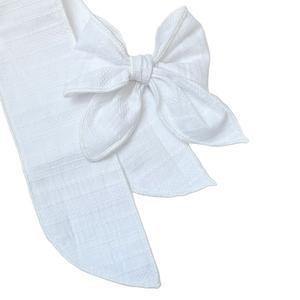 White Hand-tied Linen Bow 4" 