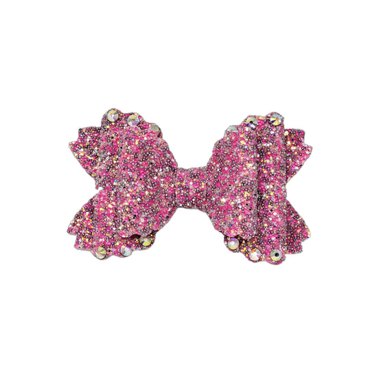 Hot Pink Beaded Glitter Bedazzled Double Scalloped Daisy Bow 4"