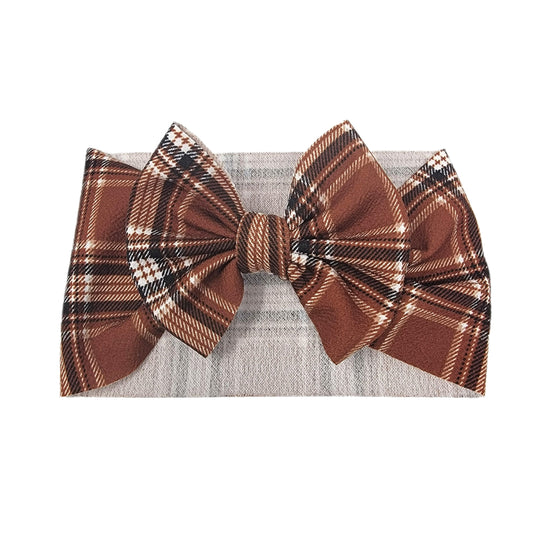 Copper Plaid Fabric Bow Headwrap