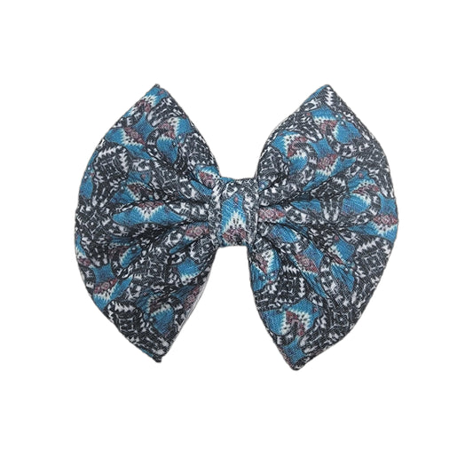 Turquoise Cow Skull Fabric Bow 5" 