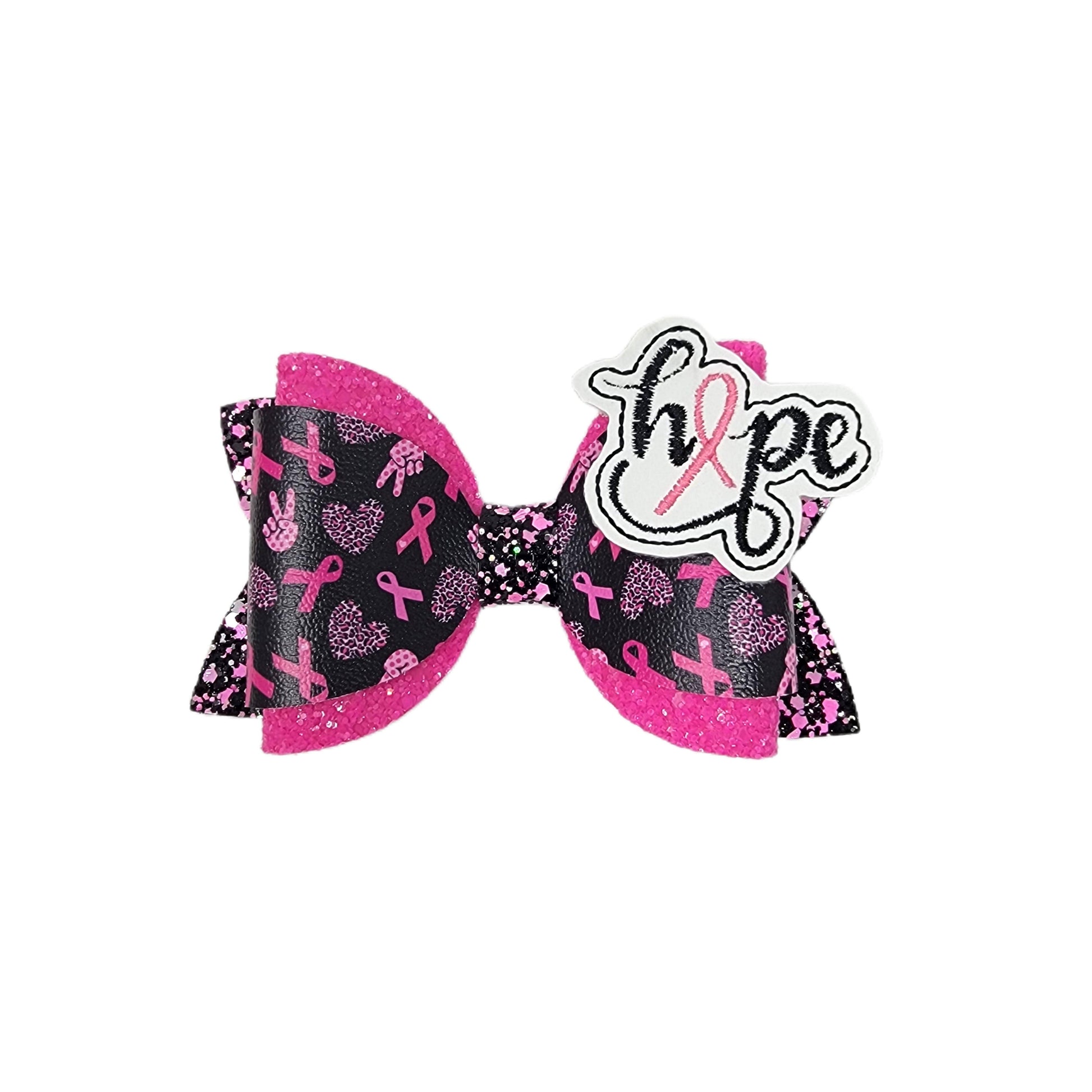 Peace Love Ribbons on Black Dressed-up Diva Bow with Hope Feltie 5"