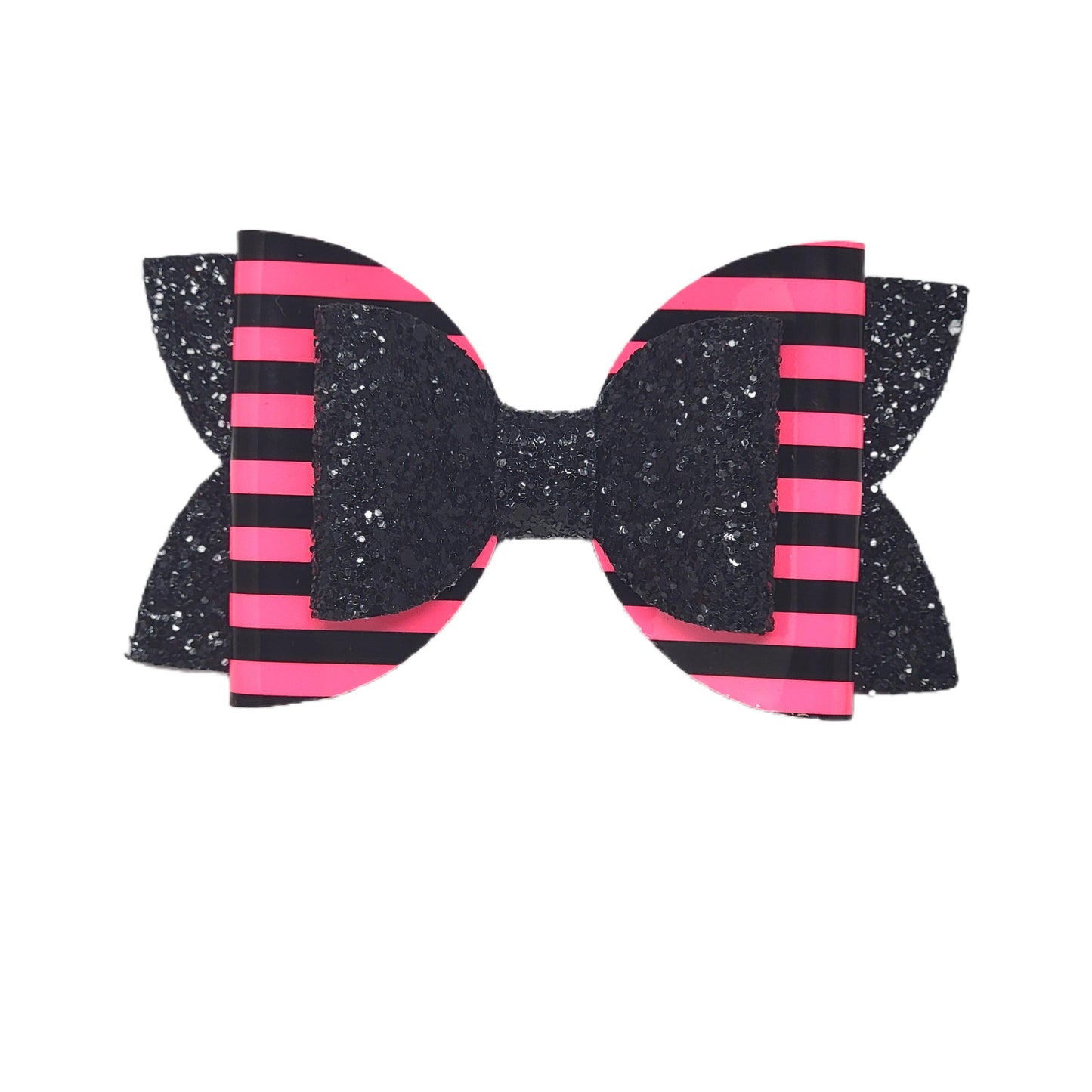 Black & Neon Pink Stripes Double Diva Bow 5"