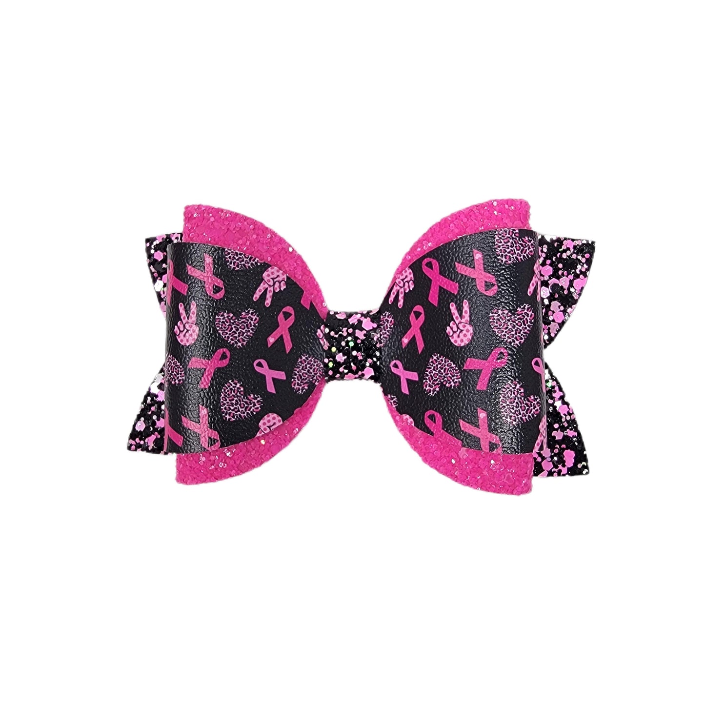 Peace Love Ribbons on Black Dressed-up Diva Bow 5" - Waterfall Wishes