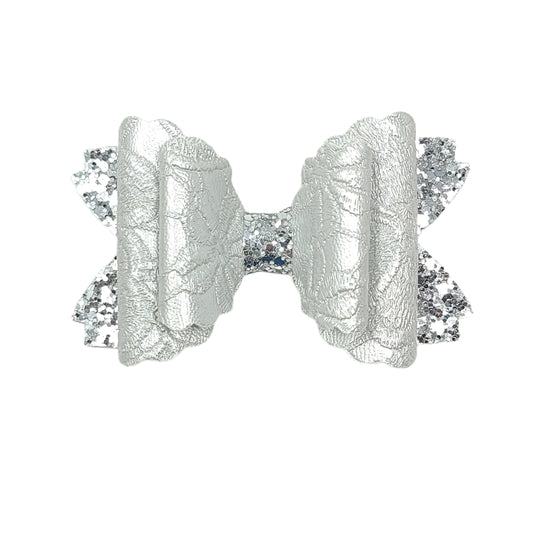 Embossed Silver Double Scalloped Daisy Bow 4"