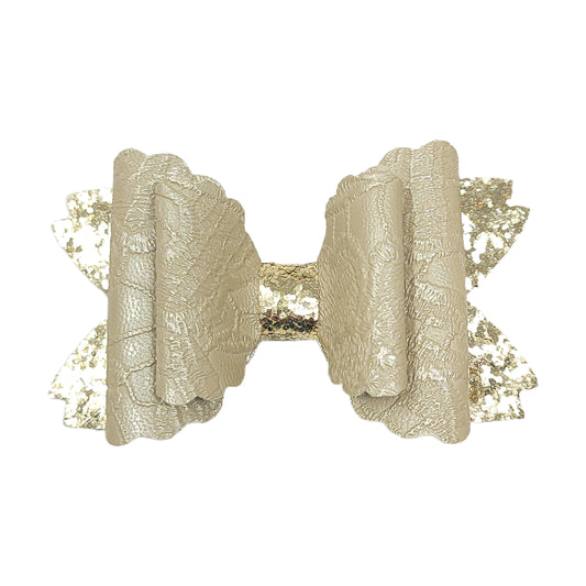 Embossed Gold Double Scalloped Daisy Bow 4"