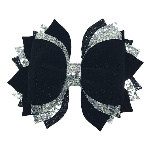Black Velvet & Silver Glitter Dressed-up Phoebe Elite Bow 5"