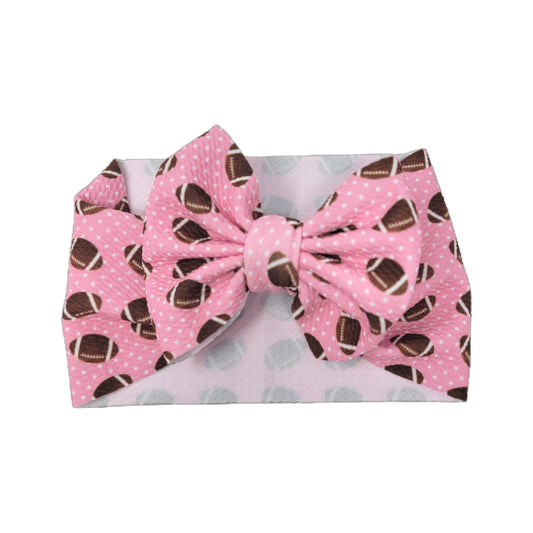 Fabric Bow Headwrap - Pink Footballs