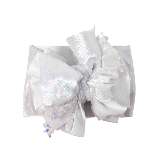 White Mixed Texture Sassy Fabric Bow Headwrap