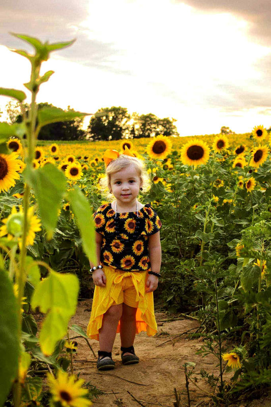 Sunflowers Skirted Shorts Set with Hi-Lo Skirt