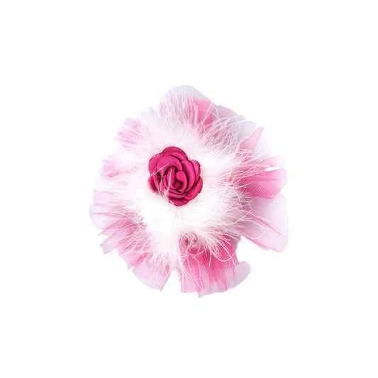 Hot Pink Tulle & Maribou Floral Clip