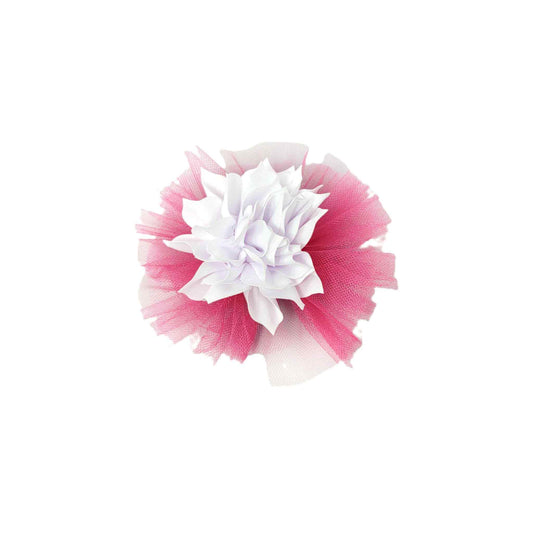 White & Hot Pink Tulle Floral Clip