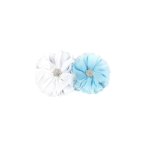 Blue & White Shabby Floral Clip with Rhinestone Embellishments - Waterfall Wishes