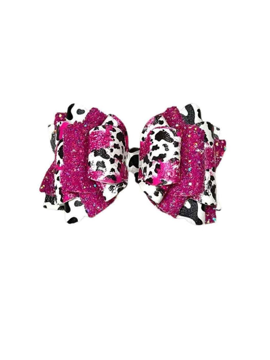 Hot Pink Cow Print Triple Franchi Bow 5"