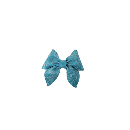 Turquoise Embossed Sailor Bow 3"
