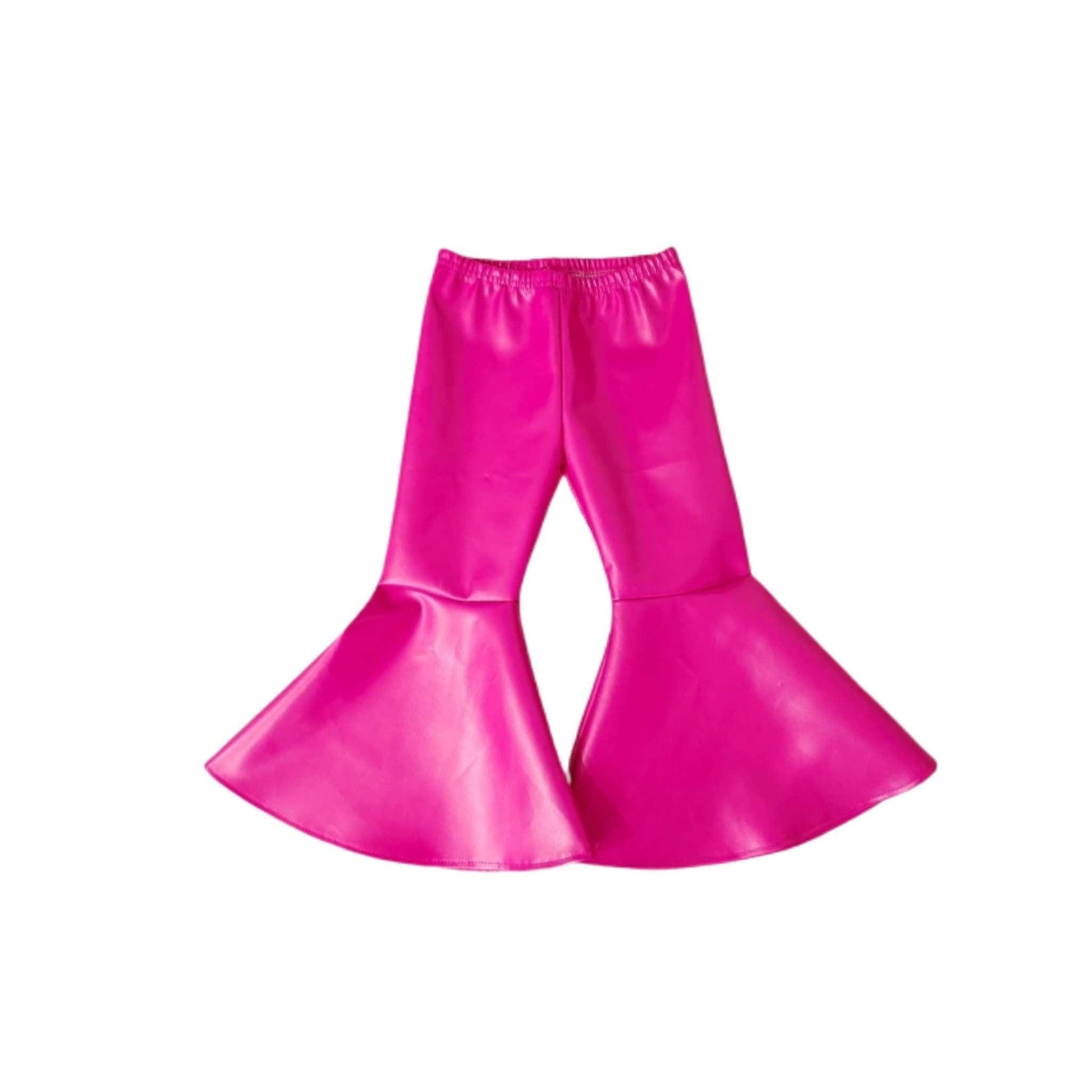 Hot Pink Pleather Bell-bottom Pants